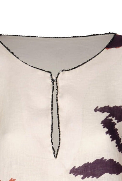 Nazare Linen Mini Tunic Dress / Ecru - Purple Gladiolos